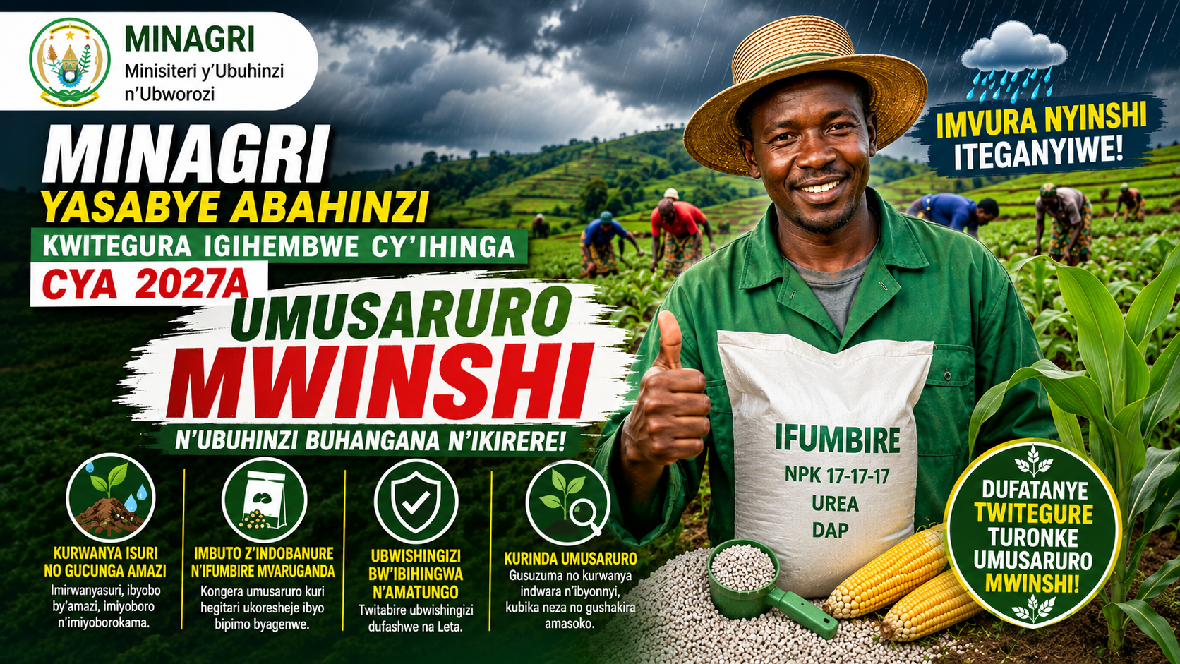 MINAGRI yasabye abahinzi kwitegura imvura nyinshi iteganyijwe mu gihembwe cya 2027A